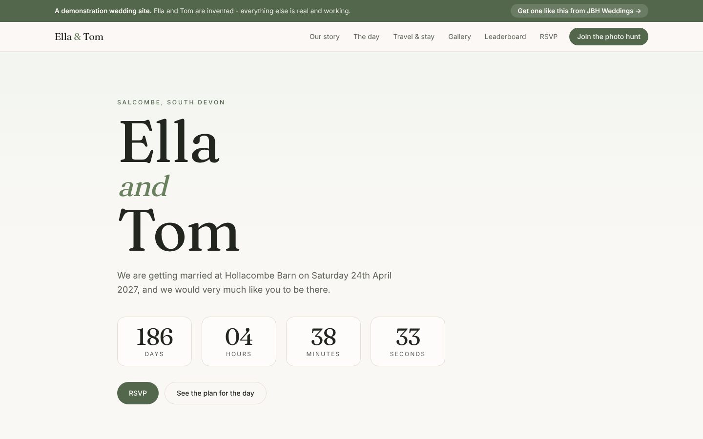 Ella & Tom Wedding Demo: Homepage