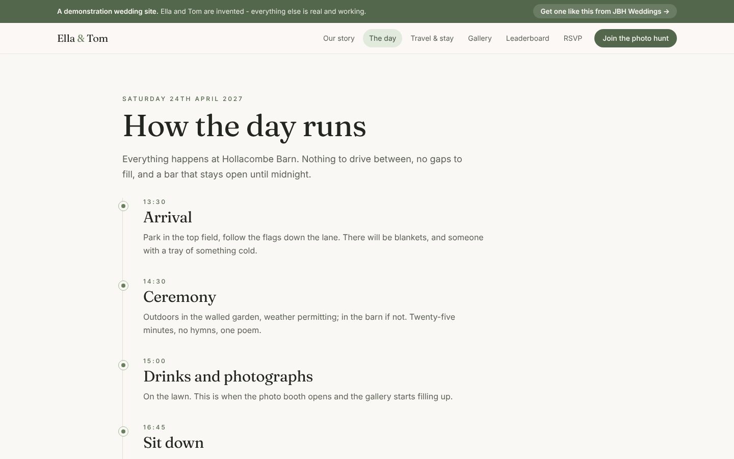 Ella & Tom Wedding Demo: Running order