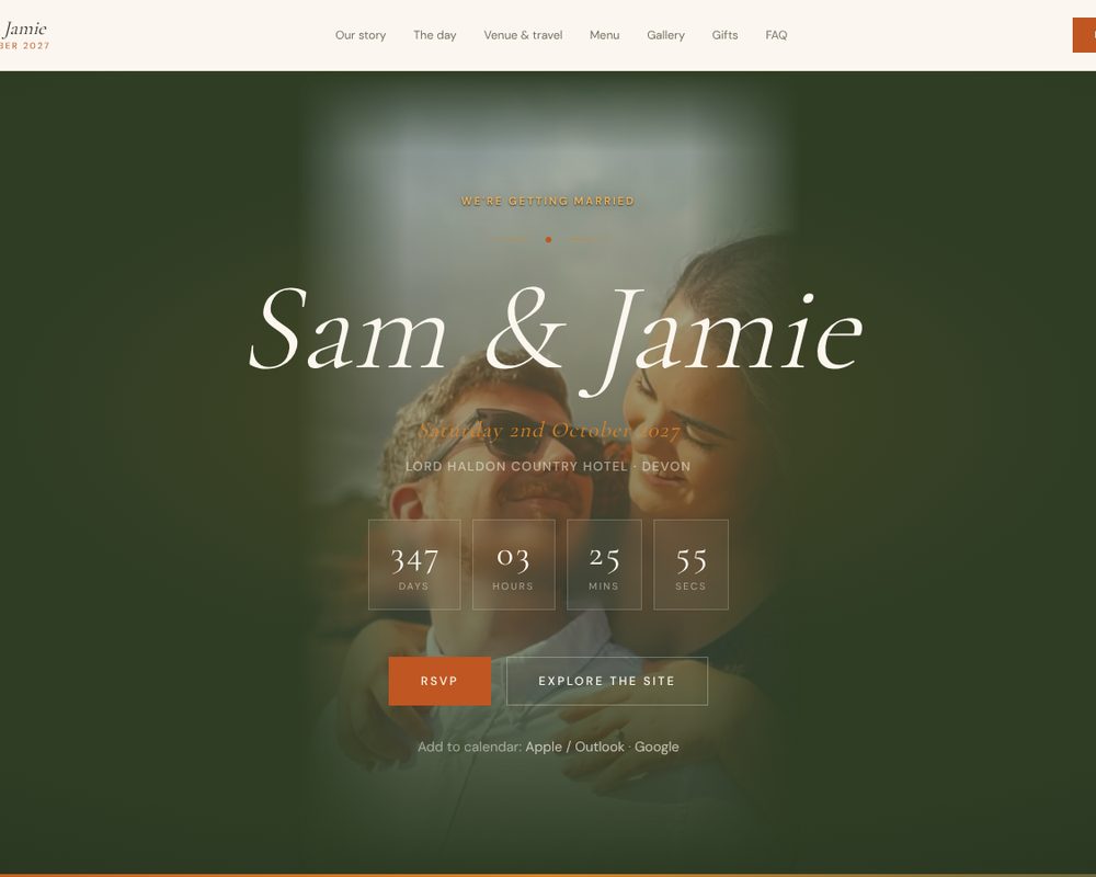 Sam & Jamie Wedding Website website