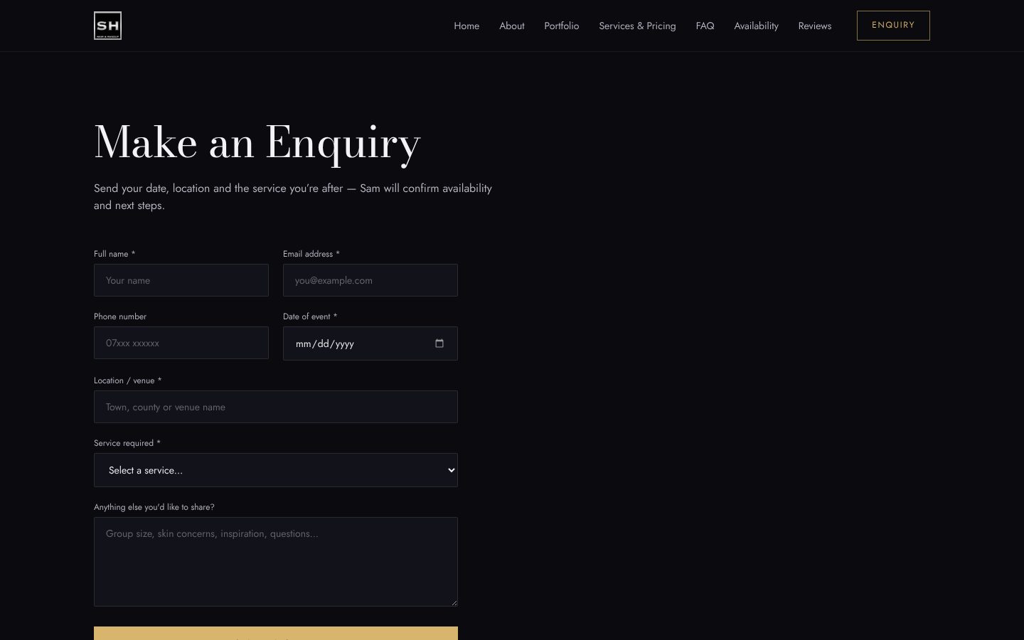 Samantha Hall Hair & Makeup: Enquiry form