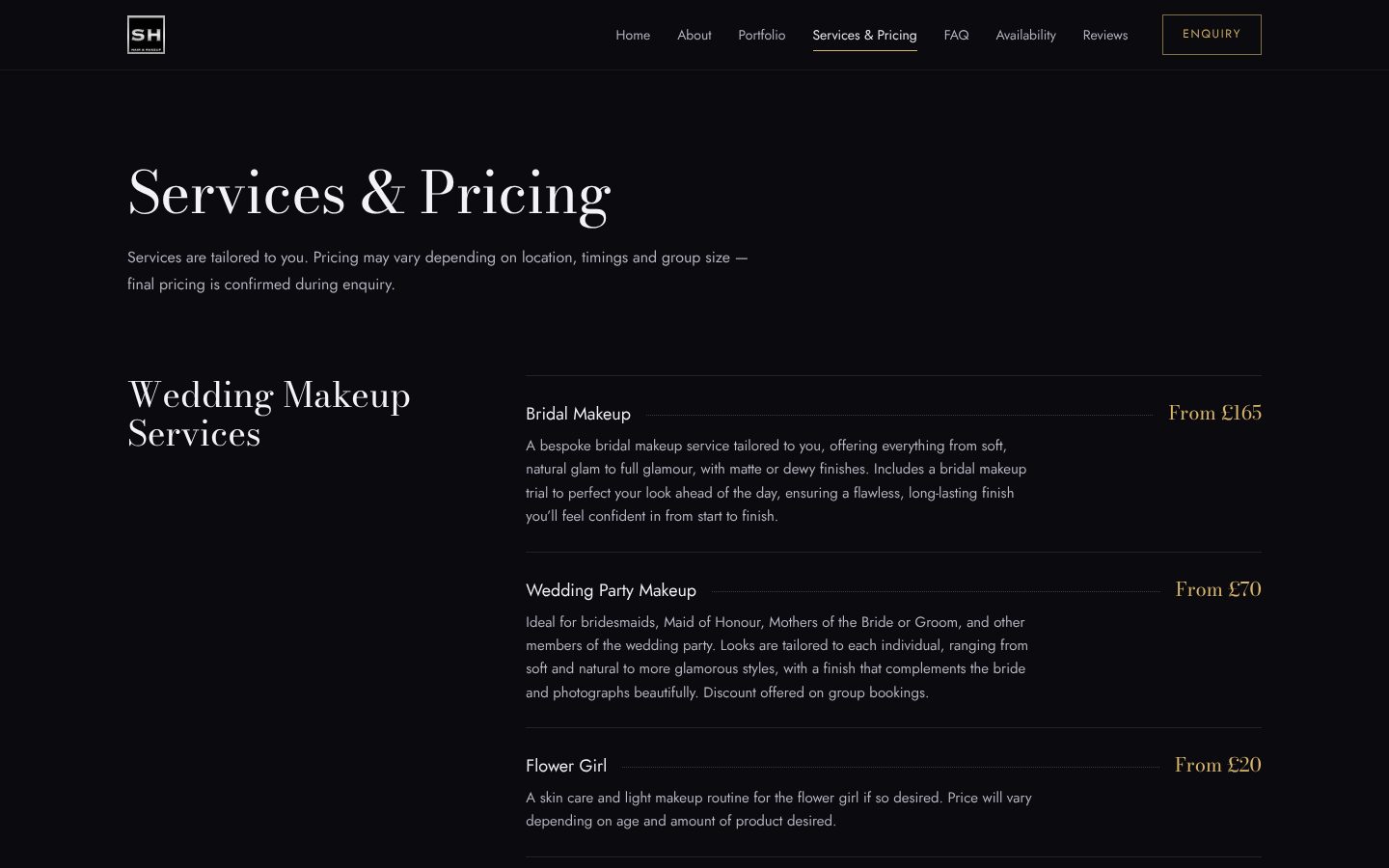 Samantha Hall Hair & Makeup: Services & pricing
