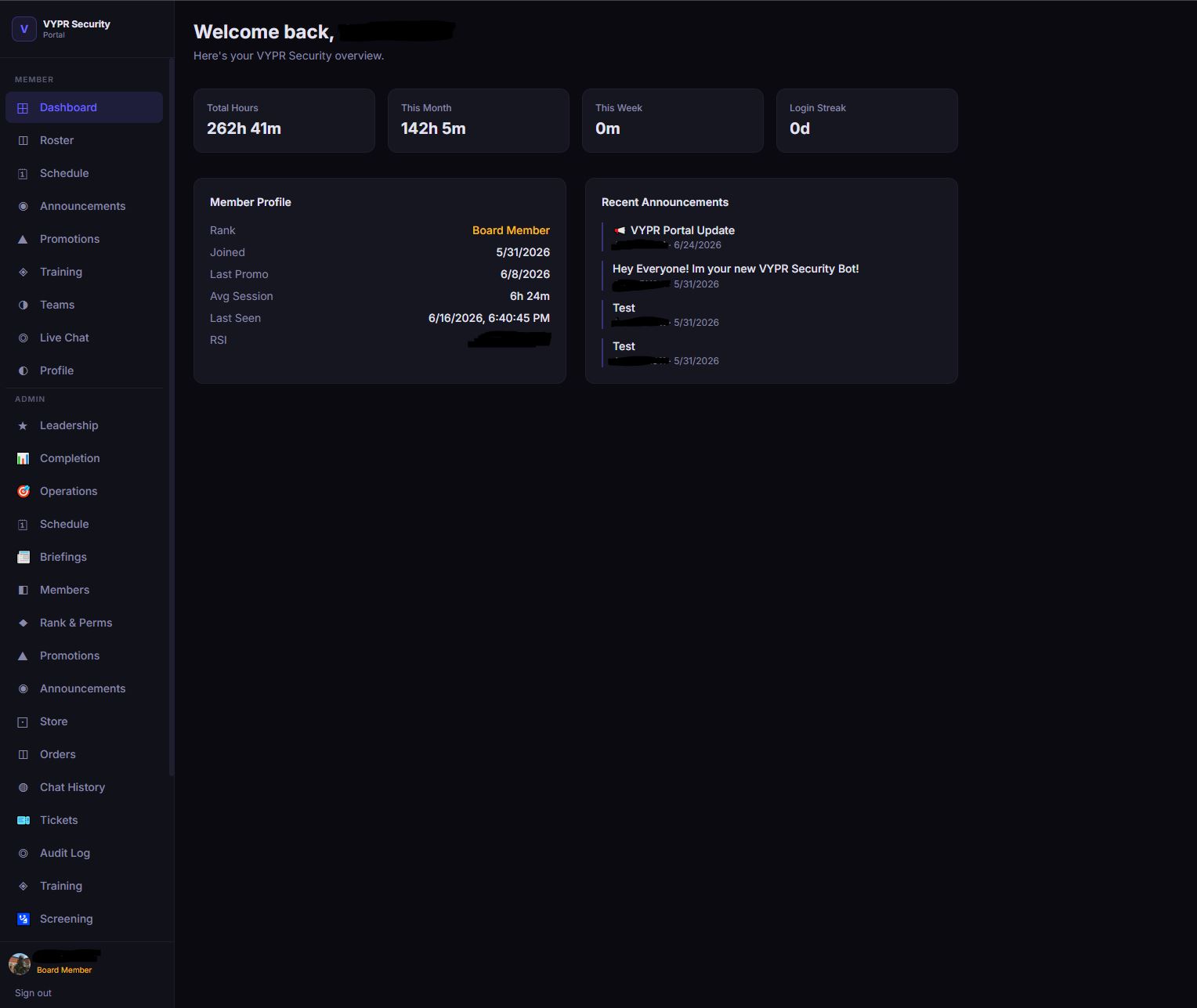 VYPR Security: Member portal